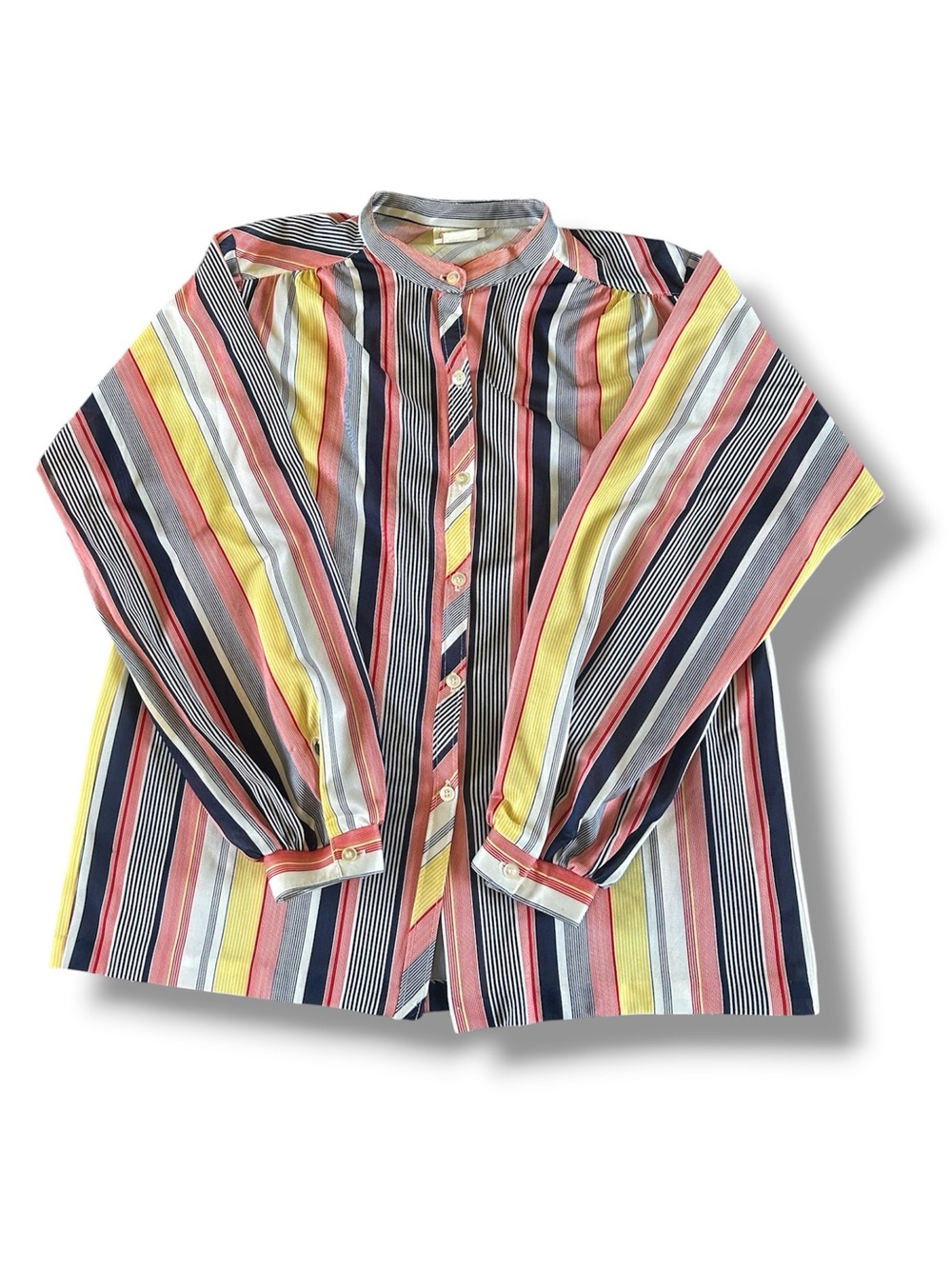 [Cos Cob] VTG 70s Collarless Striped Blouse